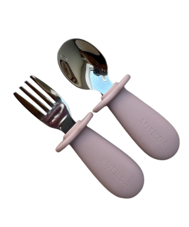 Sztućce dla dziecka - zestaw łyżeczka i widelec - kolor Blady Róż